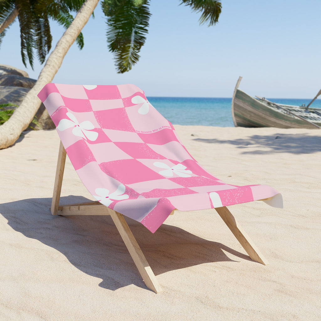 Pink Checker Floral Beach Towel — Retro Pattern