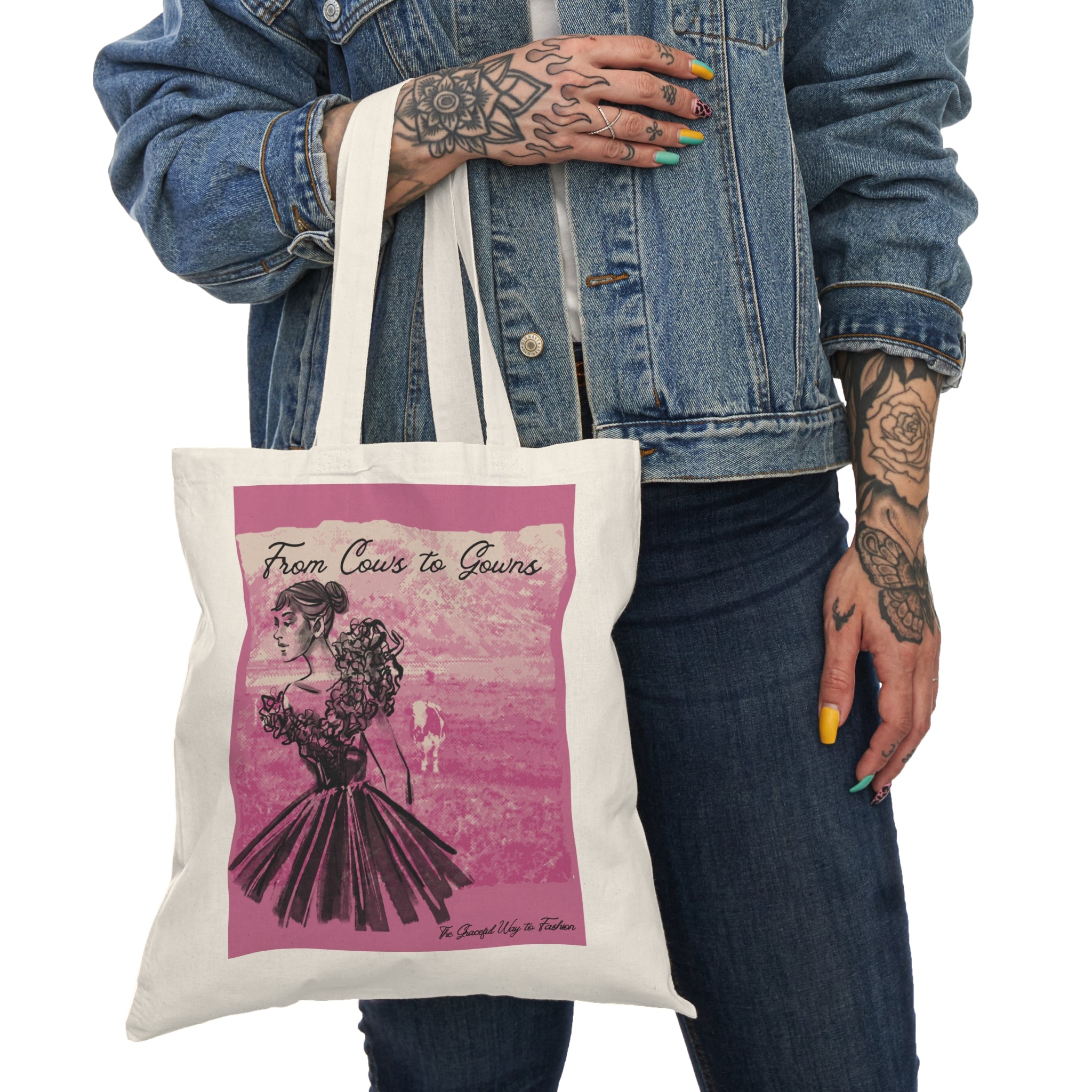 Cows to Gowns Vintage-Inspired Tote Bag, Eco-Friendly Shopping Bag, Gift for Her, Fashion Accessory, Canvas Bag for Everyday Use