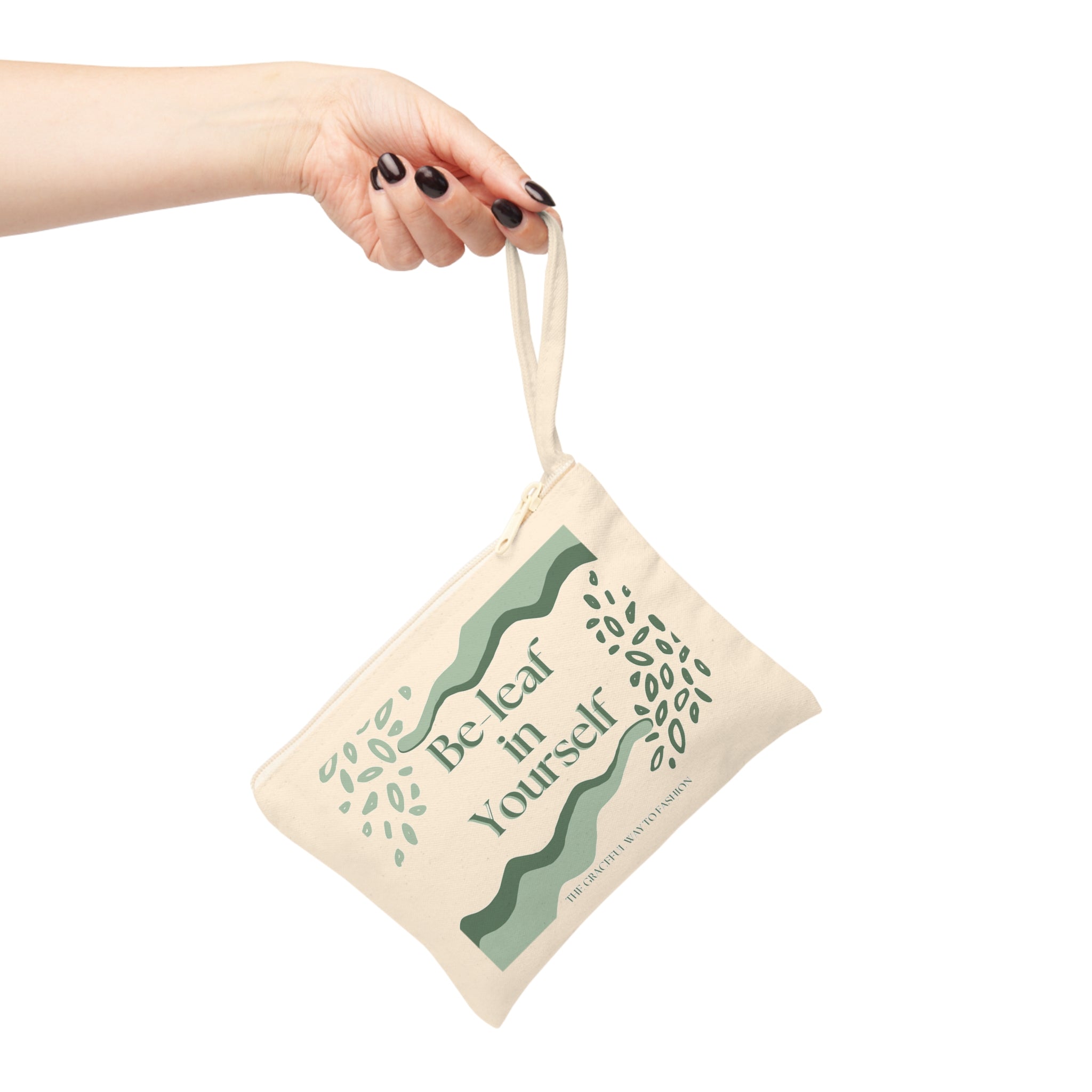 Be-leaf In Yourself Accessory Zipper Pouch — Botanical Motivational Makeup Bag