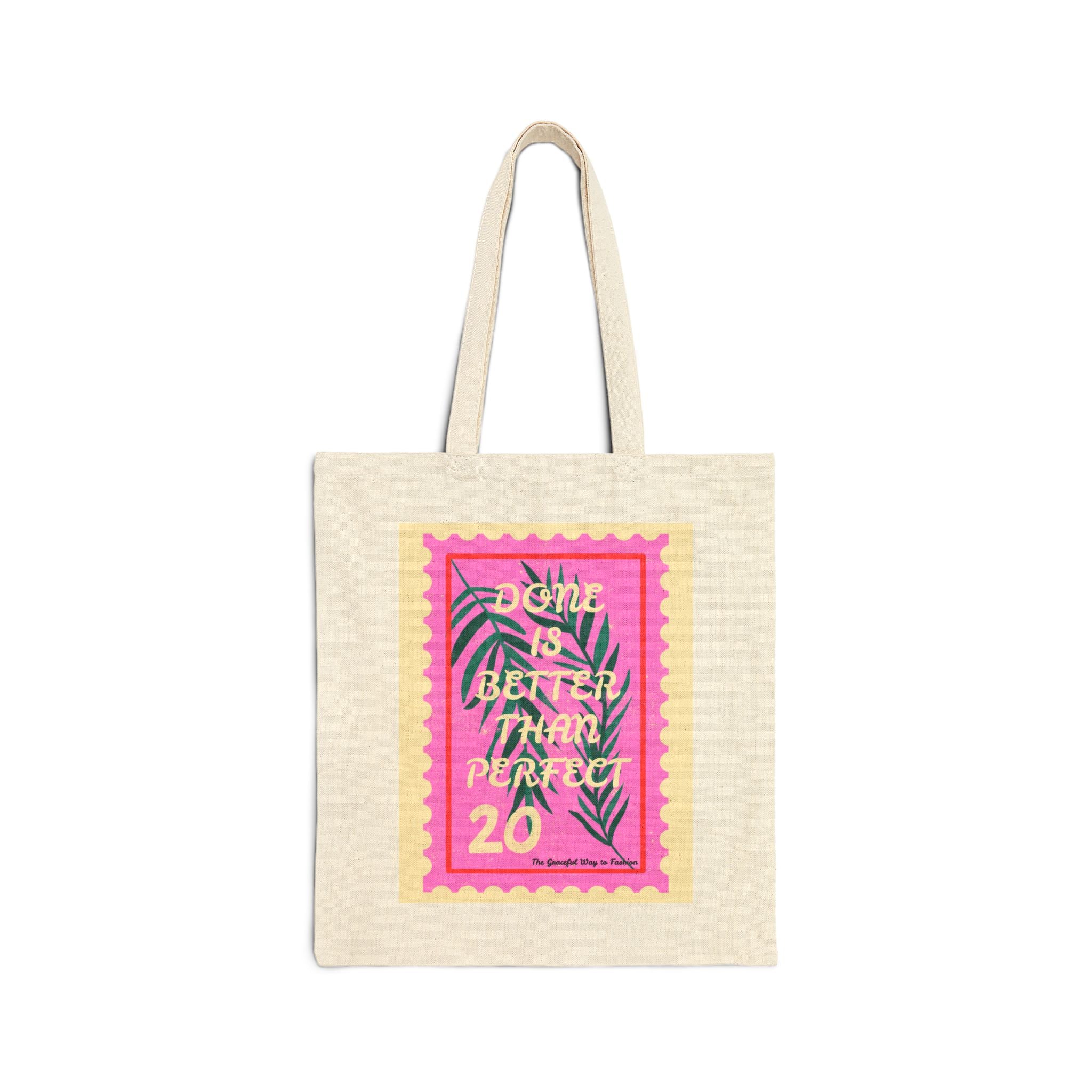 Tote Bag — "Done Is Better Than Perfect" Pink Tropical Canvas Tote