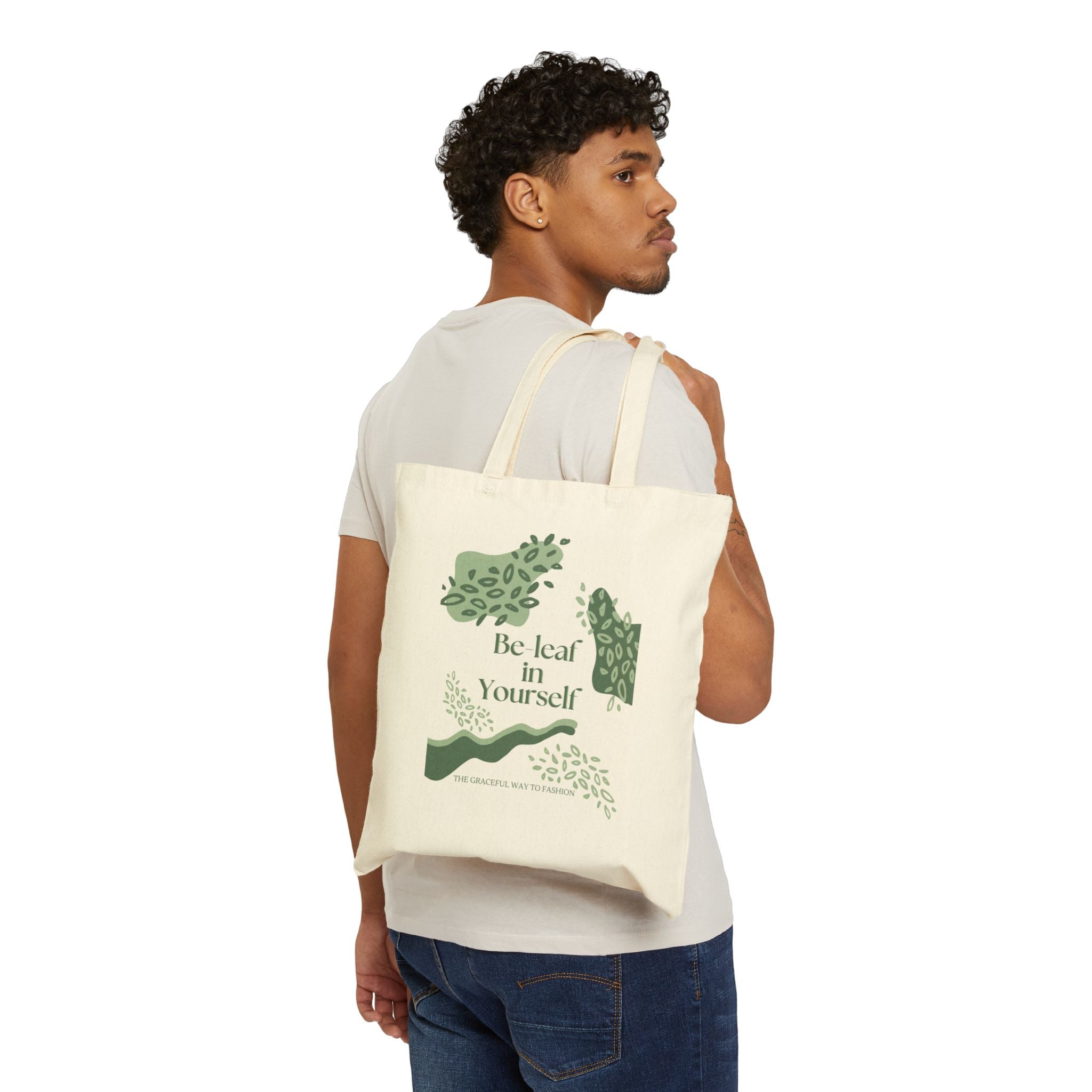 Be-Leaf in Yourself Canvas Tote Bag — Eco-Friendly Botanical Grocery & Market Bag