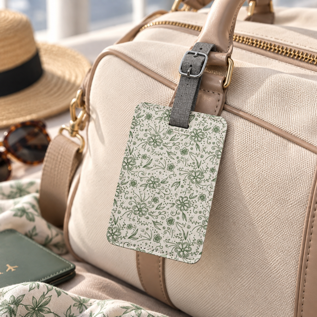 Green Botanical Print Luggage Tag