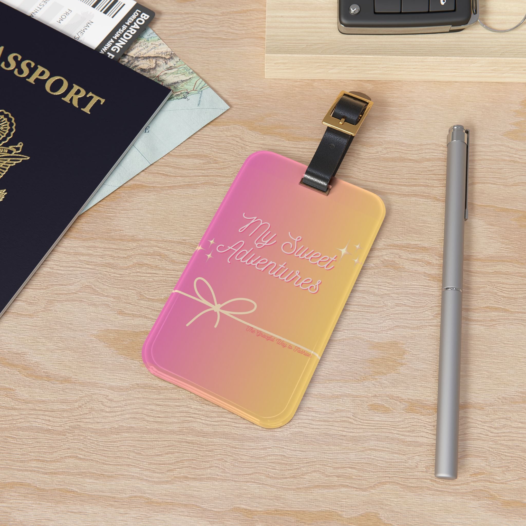My Sweet Adventures Gradient Luggage Tag — Pink Yellow Travel ID