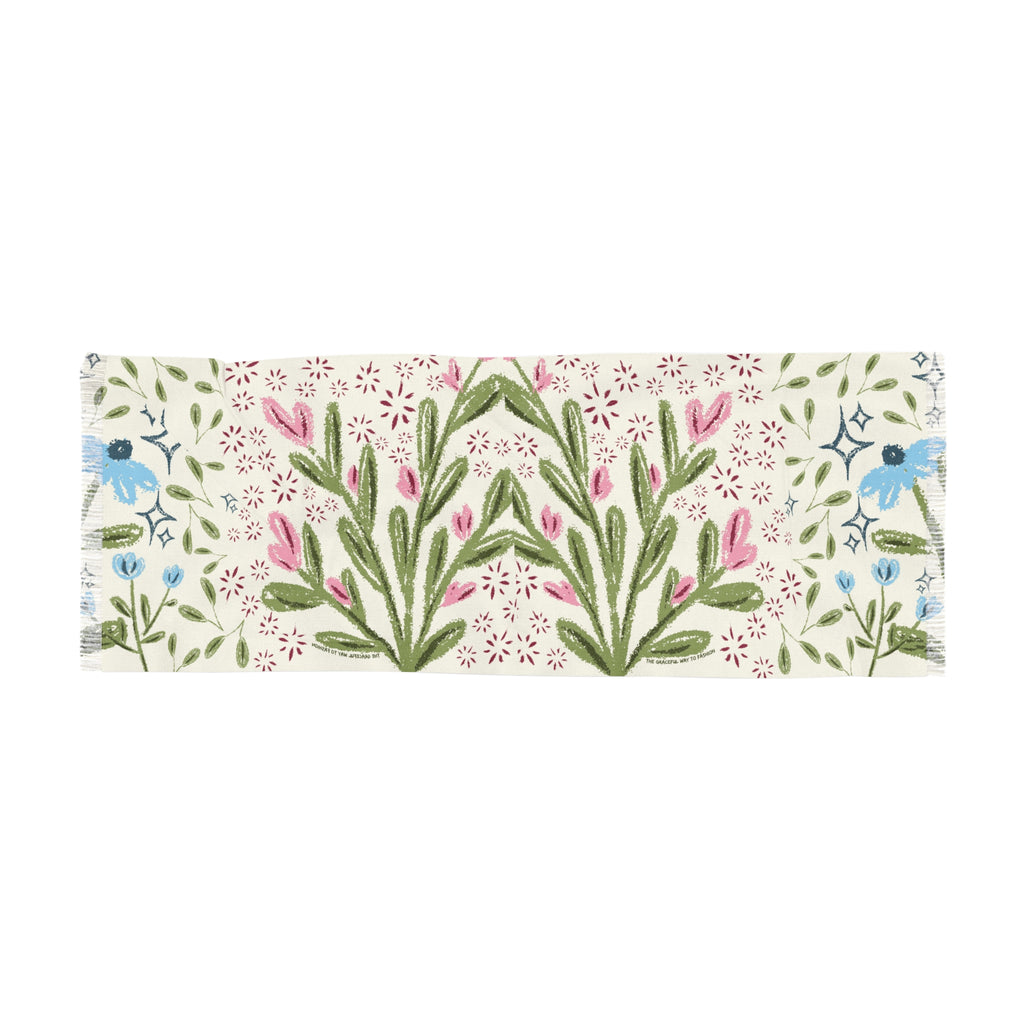 Pink Floral Spring Light Travel Scarf – Hand-Painted Pastel Botanical Design