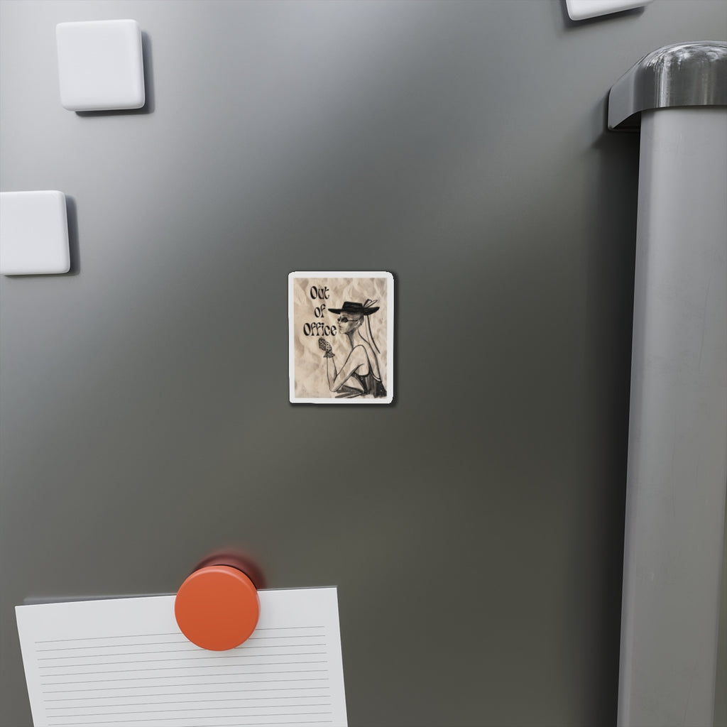 Out of Office Die-Cut Magnet — Retro Lady Vacation Fridge Magnet