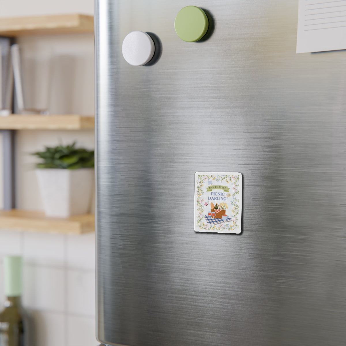 Join Us for a Picnic Darling! Die-Cut Magnet — Cute Picnic Basket Floral Refrigerator Magnet