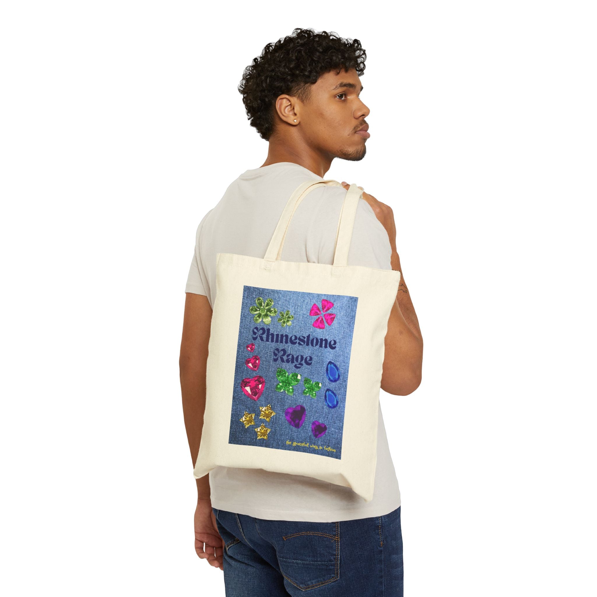 Rhinestone Rage Travel Tote Bag – Colorful Gem Print Canvas Tote
