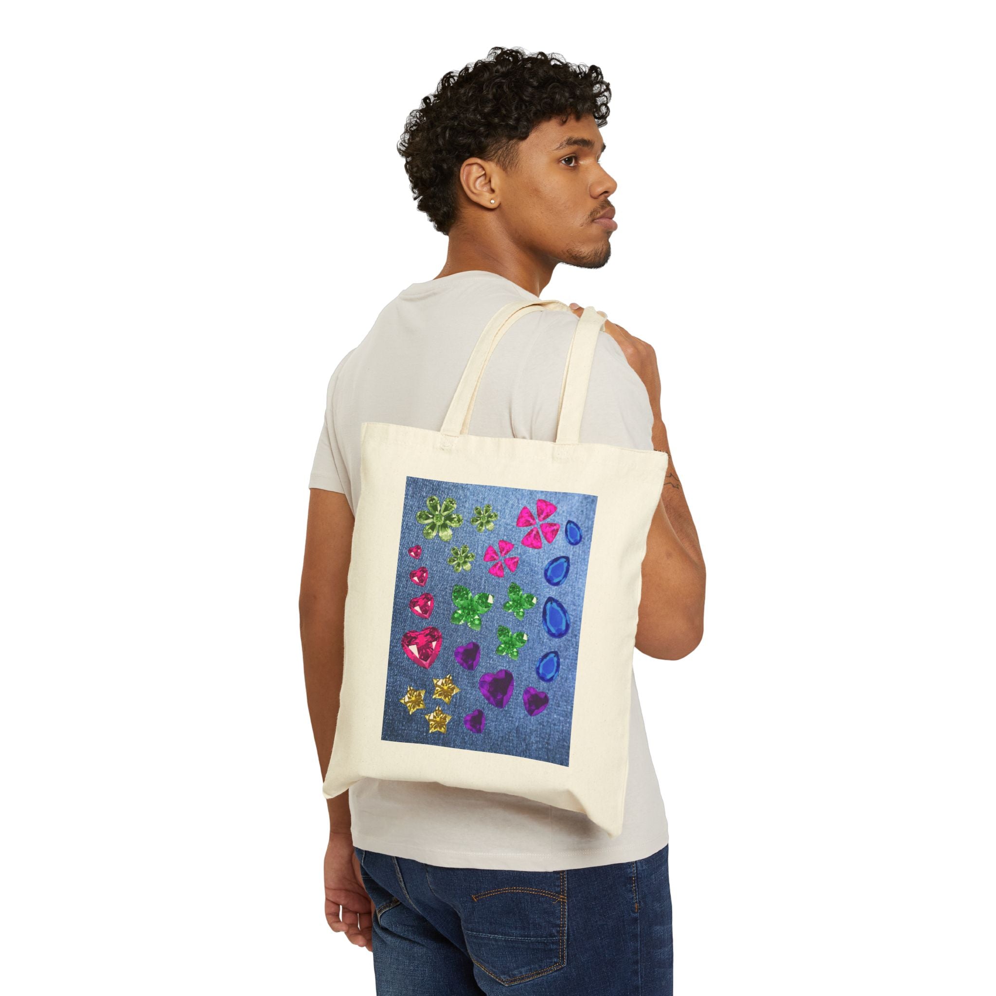 Rhinestone Rage Travel Tote Bag – Colorful Gem Print Canvas Tote