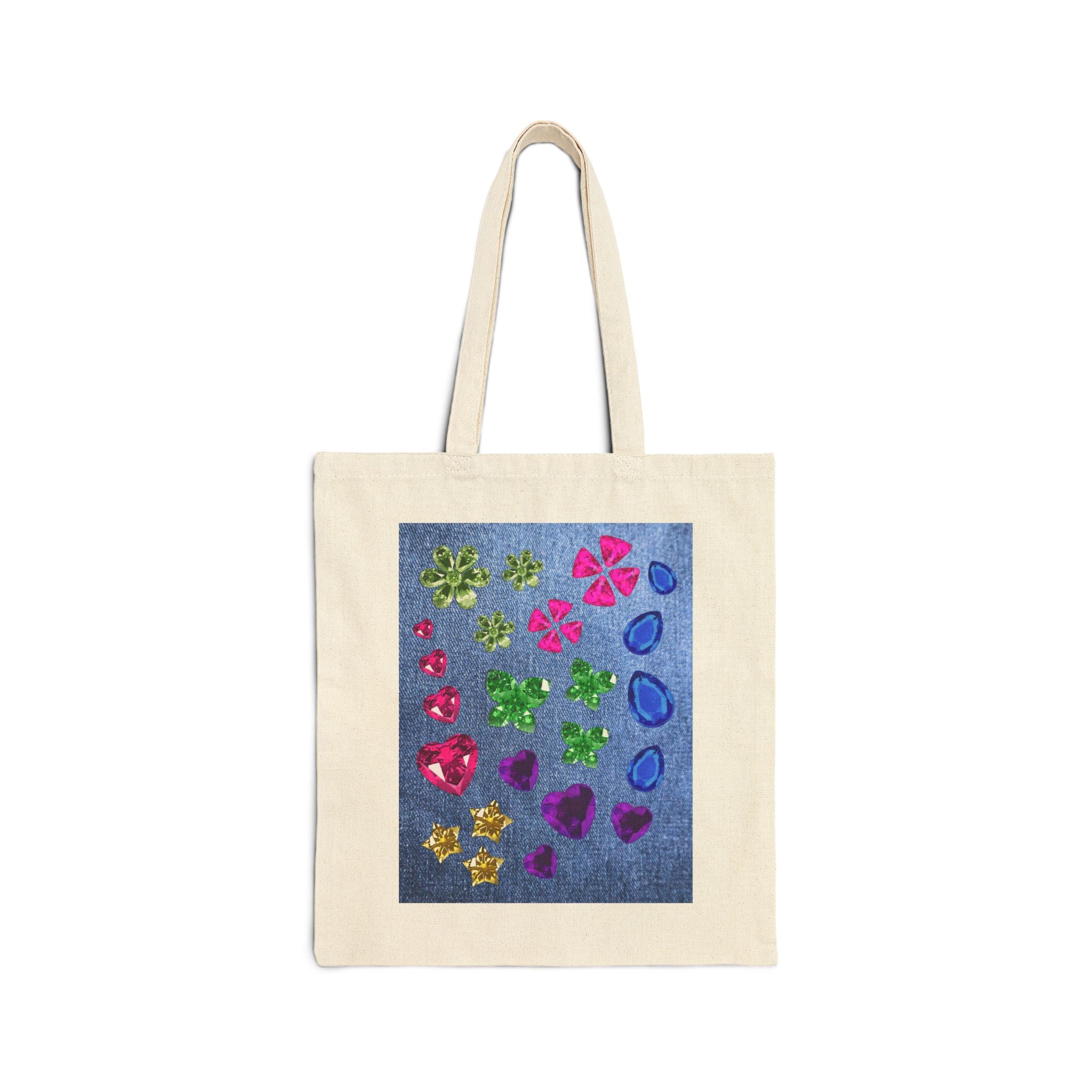 Rhinestone Rage Travel Tote Bag – Colorful Gem Print Canvas Tote