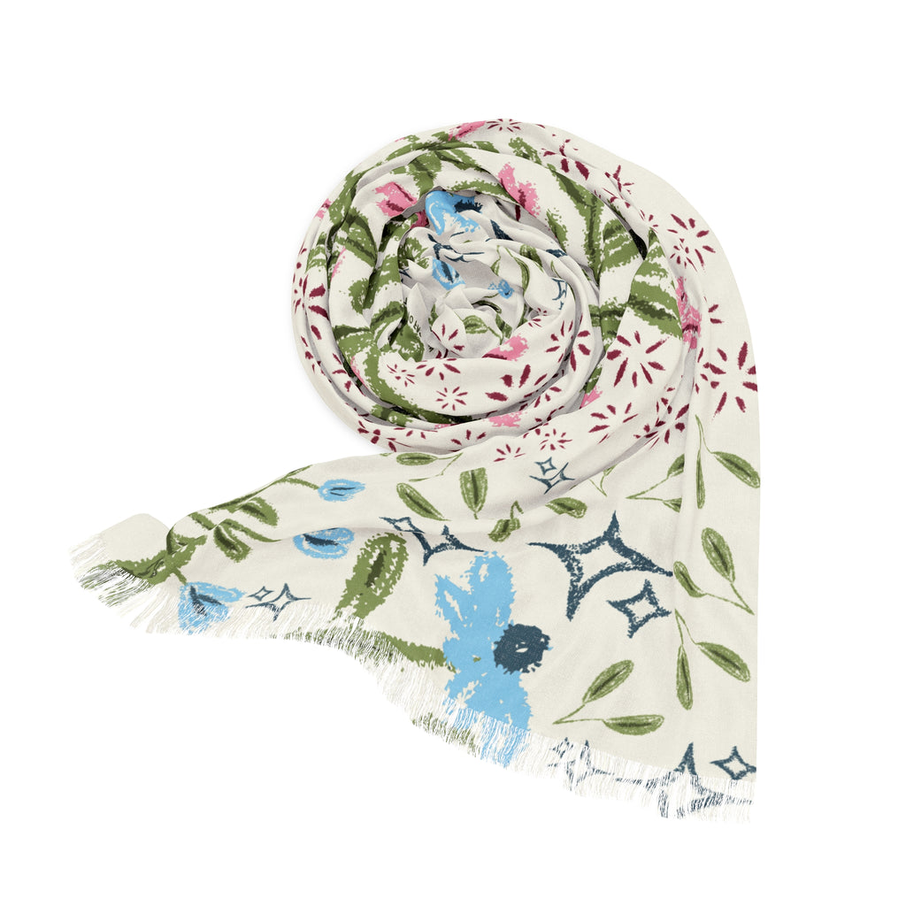 Pink Floral Spring Light Travel Scarf – Hand-Painted Pastel Botanical Design
