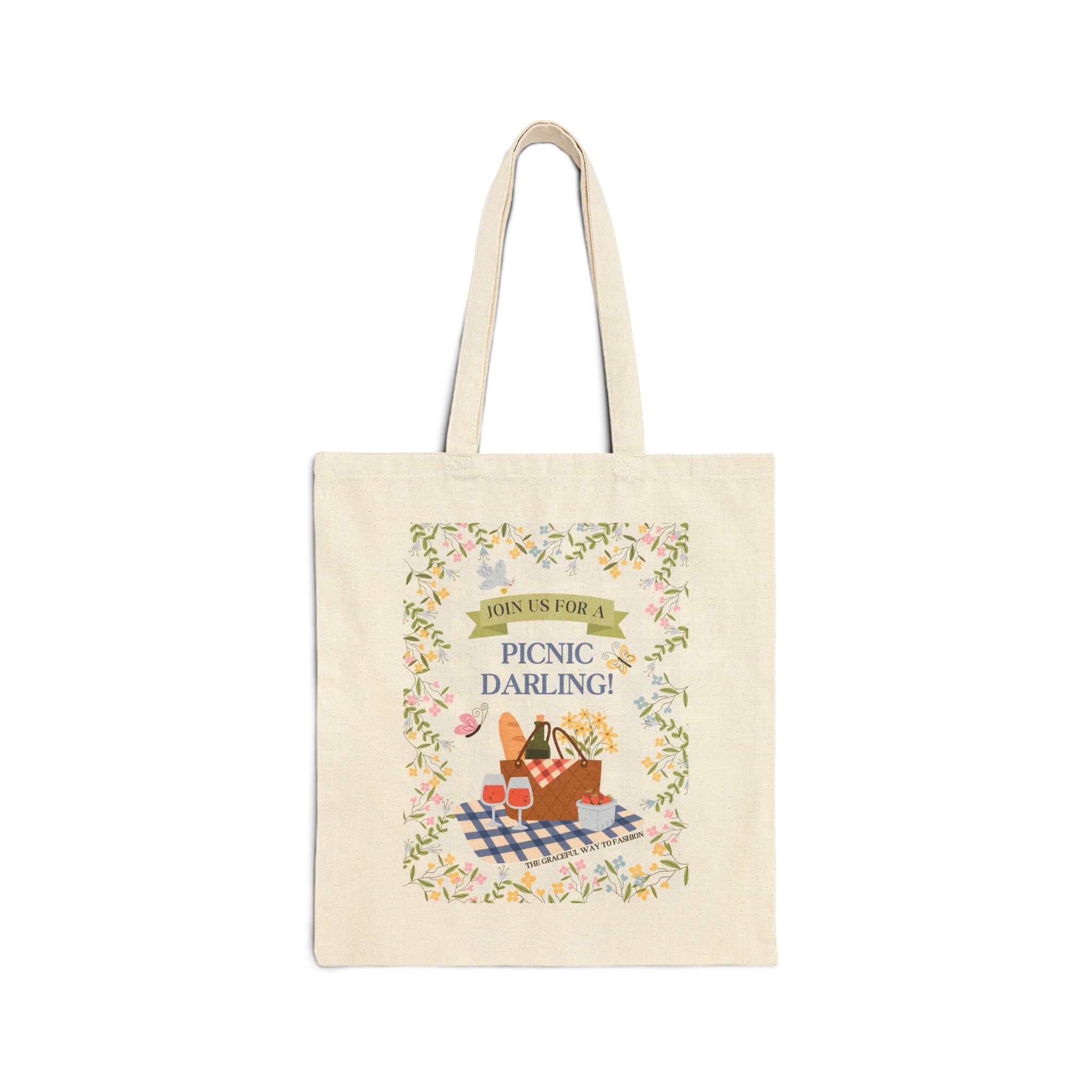 Tote Bag — 'Picnic Darling' Floral Picnic Basket Canvas Tote