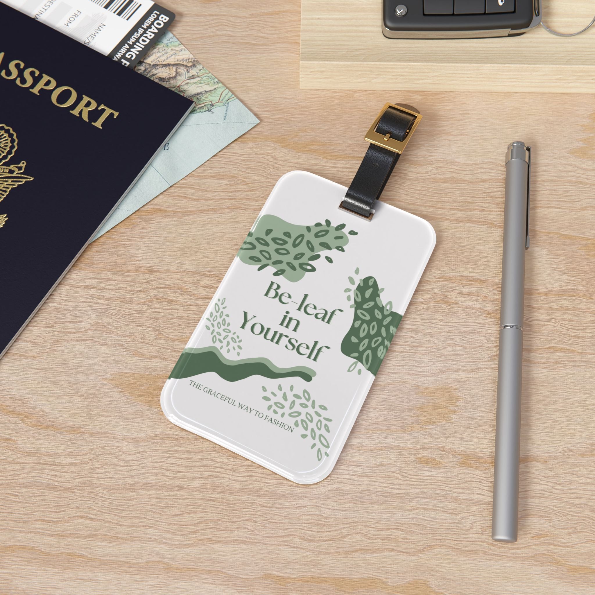 Be-leaf in Yourself Luggage Tag — Green Leaf Motivational Travel Tag