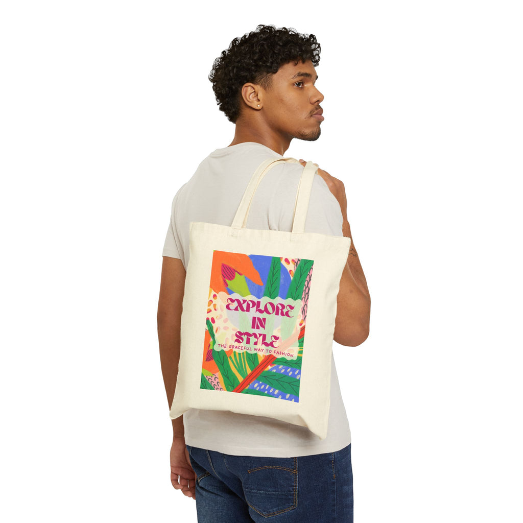 Explore In Style Canvas Tote — Colorful Tropical Market Bag