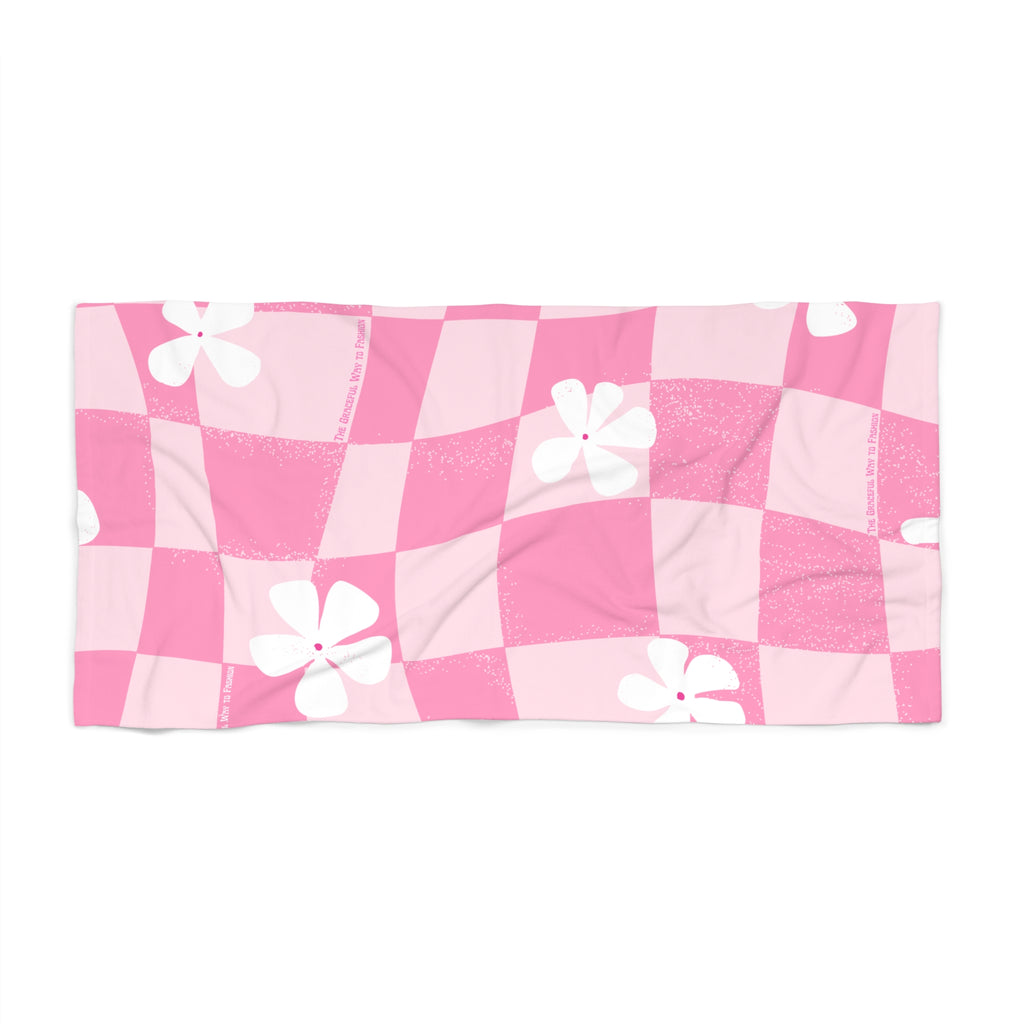Pink Checker Floral Beach Towel — Retro Pattern