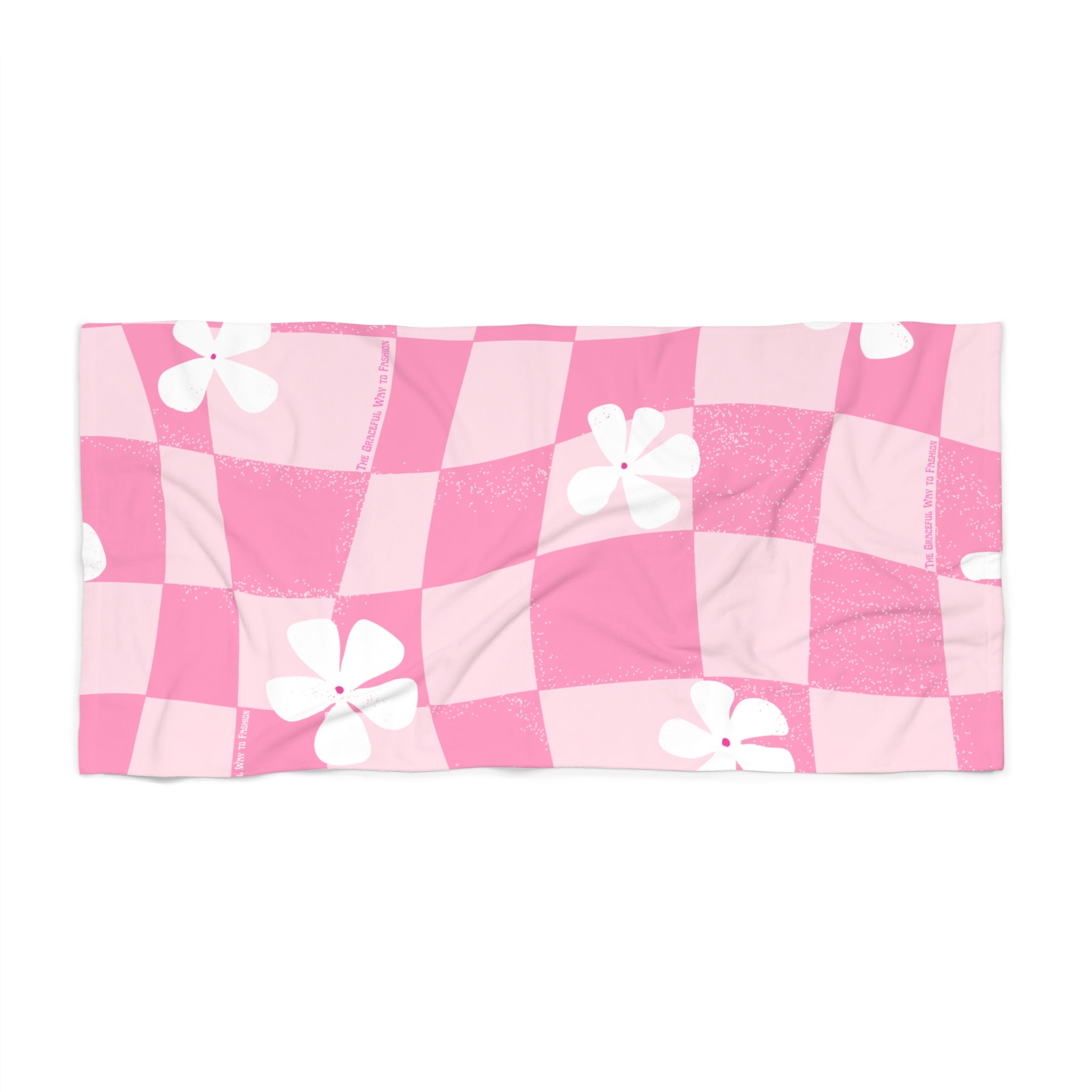 Pink Checker Floral Beach Towel — Retro Pattern