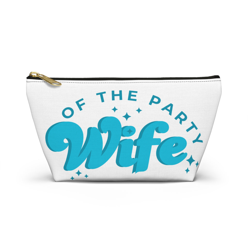 Blue Accessory Pouch — “Wife of the Party” Cosmetic Bag