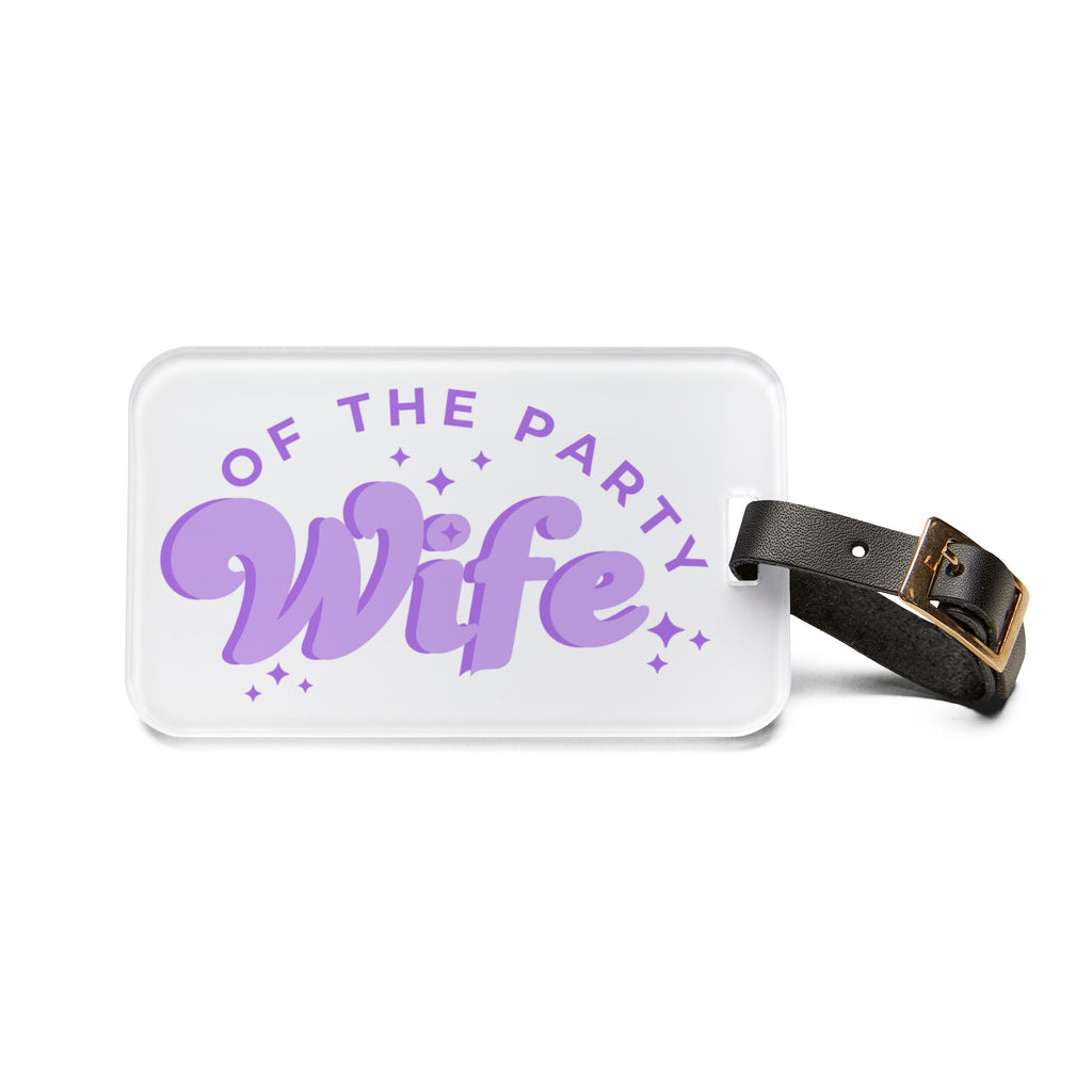 Purple Wife Luggage Tag – “Wife of the Party” Pink Script Travel ID