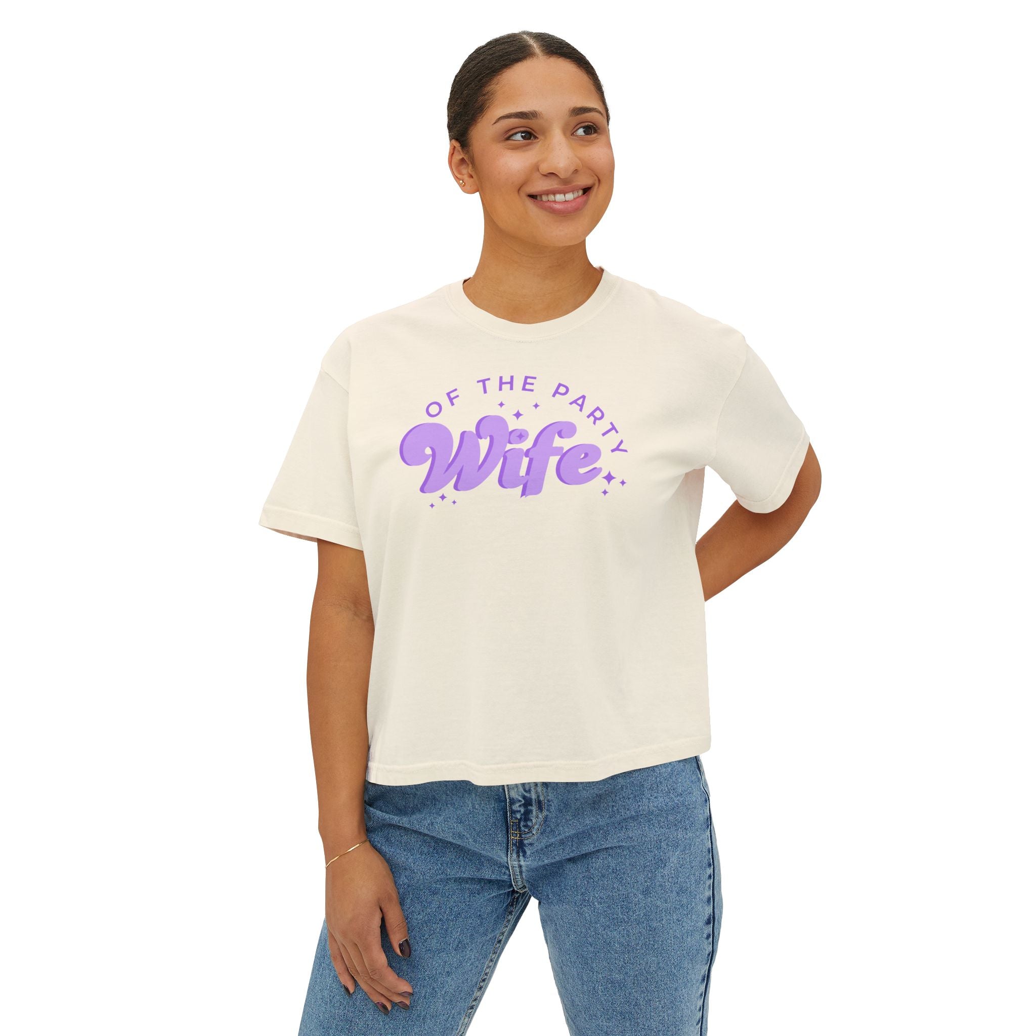 Purple Boxy Tee — "Wife Of The Party" Graphic