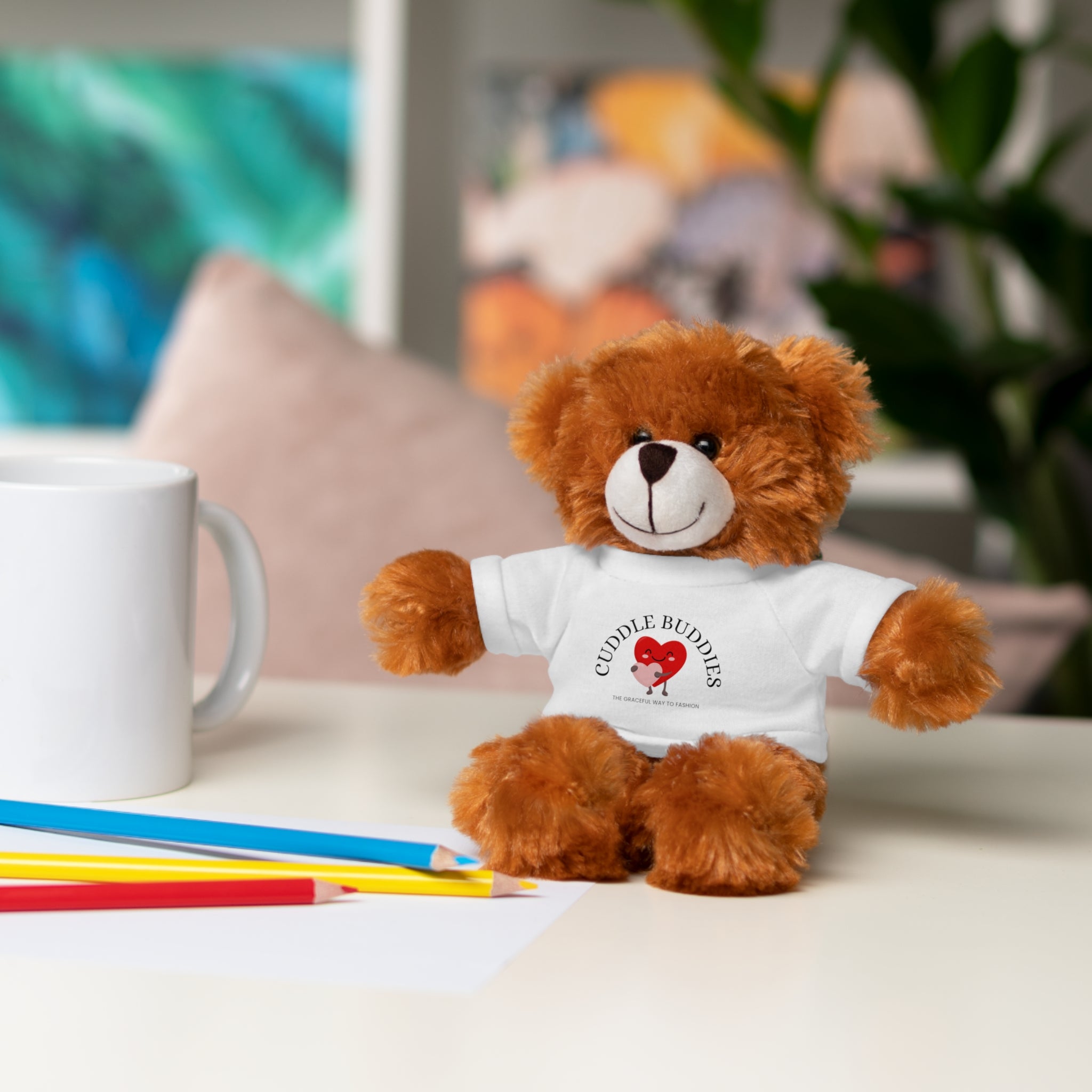Travel Cuddle Buddies Plush Bear with "Cuddle Buddies" Tee — Soft Gift for Kids & Valentines