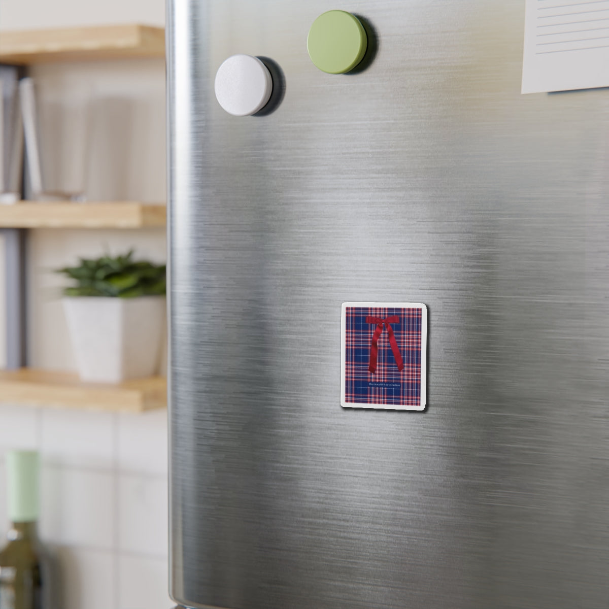 Plaid Ribbon Die-Cut Magnet — Red Bow Holiday Fridge Decor
