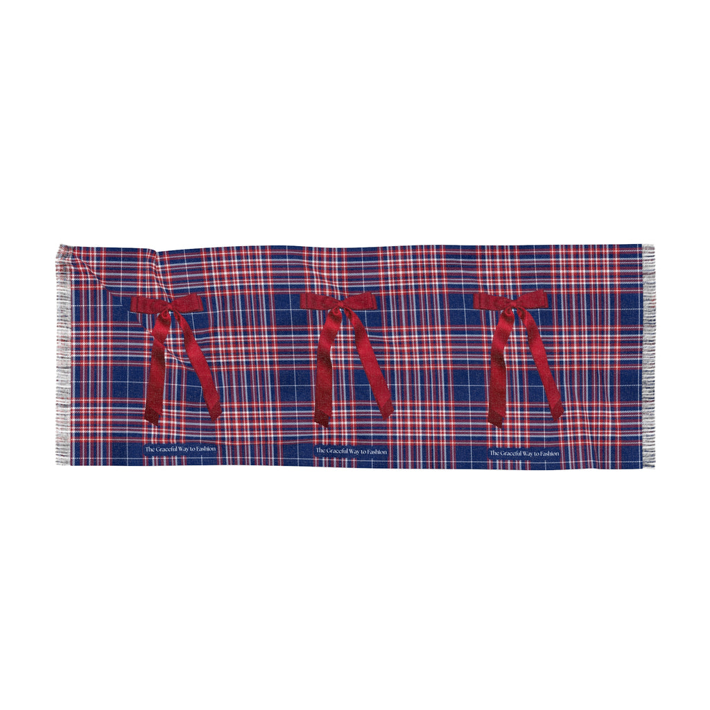 Plaid Ribbon Travel Scarf — Red Bow Lightweight Plaid Scarf