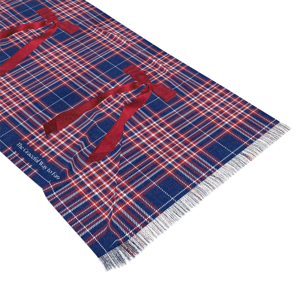 Plaid Ribbon Travel Scarf — Red Bow Lightweight Plaid Scarf