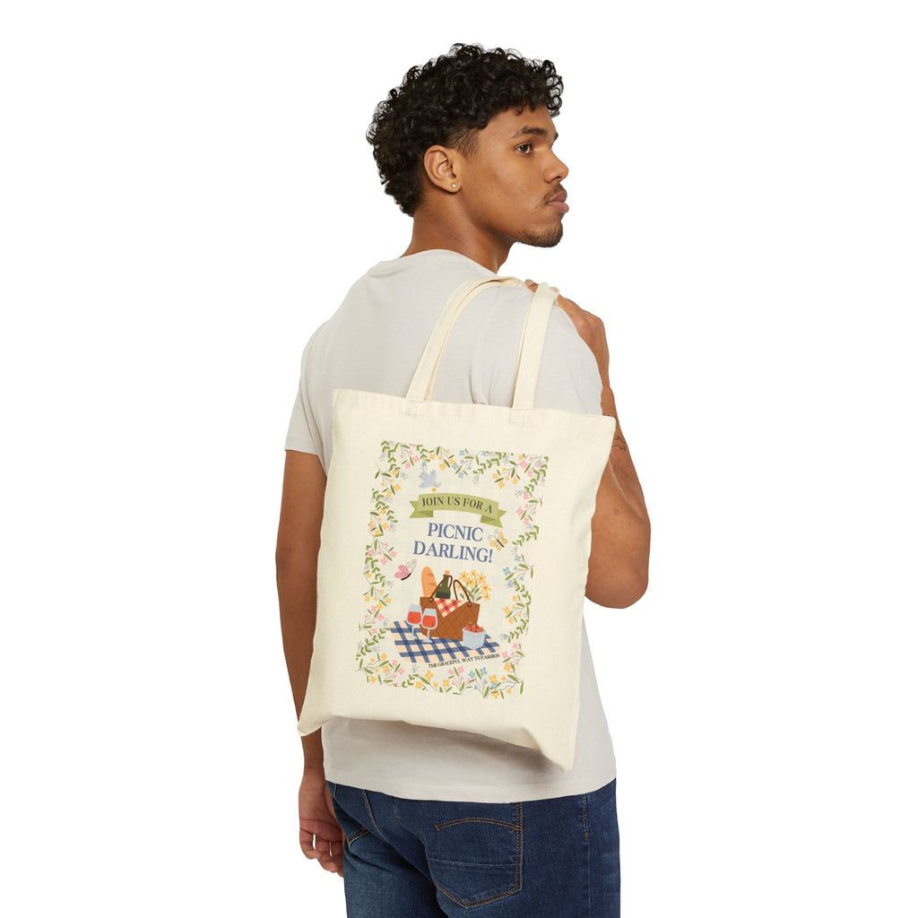 Tote Bag — 'Picnic Darling' Floral Picnic Basket Canvas Tote