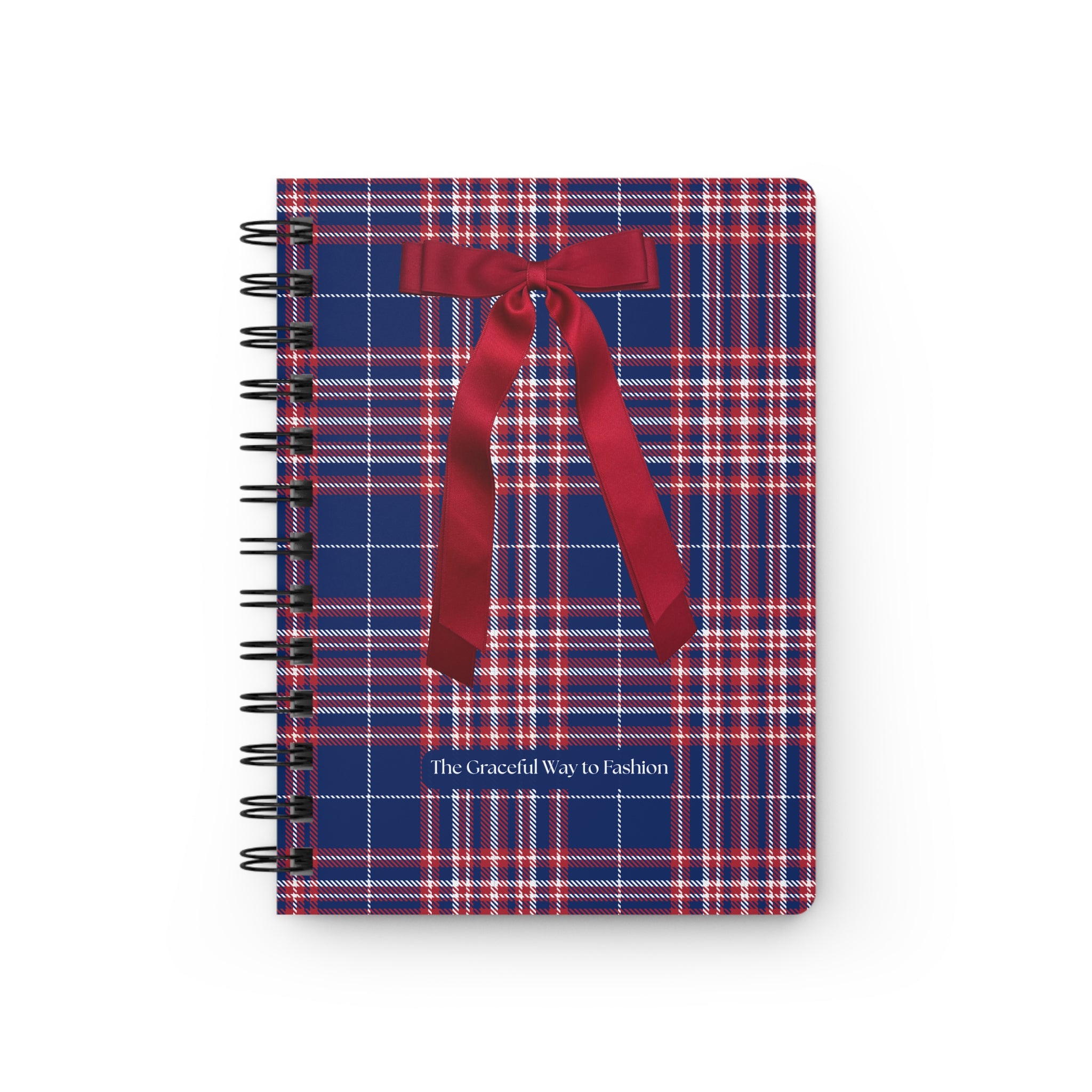 Plaid Ribbon Spiral Journal — Navy & Red Plaid Notebook