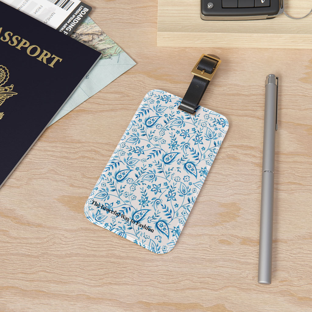 Paisley Patchwork Luggage Tag — Pink & Blue Travel ID with 'The Grateful Way to Fashion'