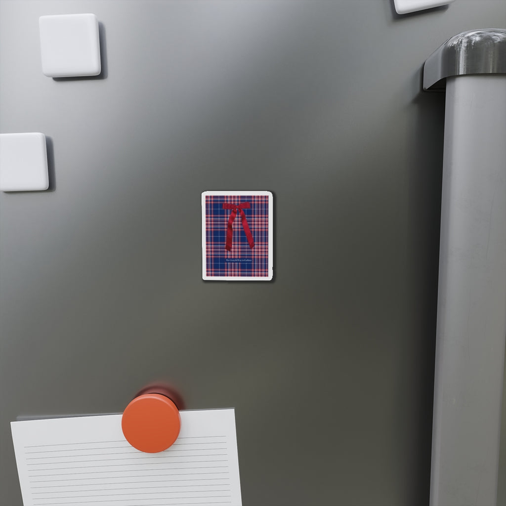 Plaid Ribbon Die-Cut Magnet — Red Bow Holiday Fridge Decor