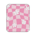 Pink Floral Check Picnic Blanket — Retro Gingham Outdoor Throw