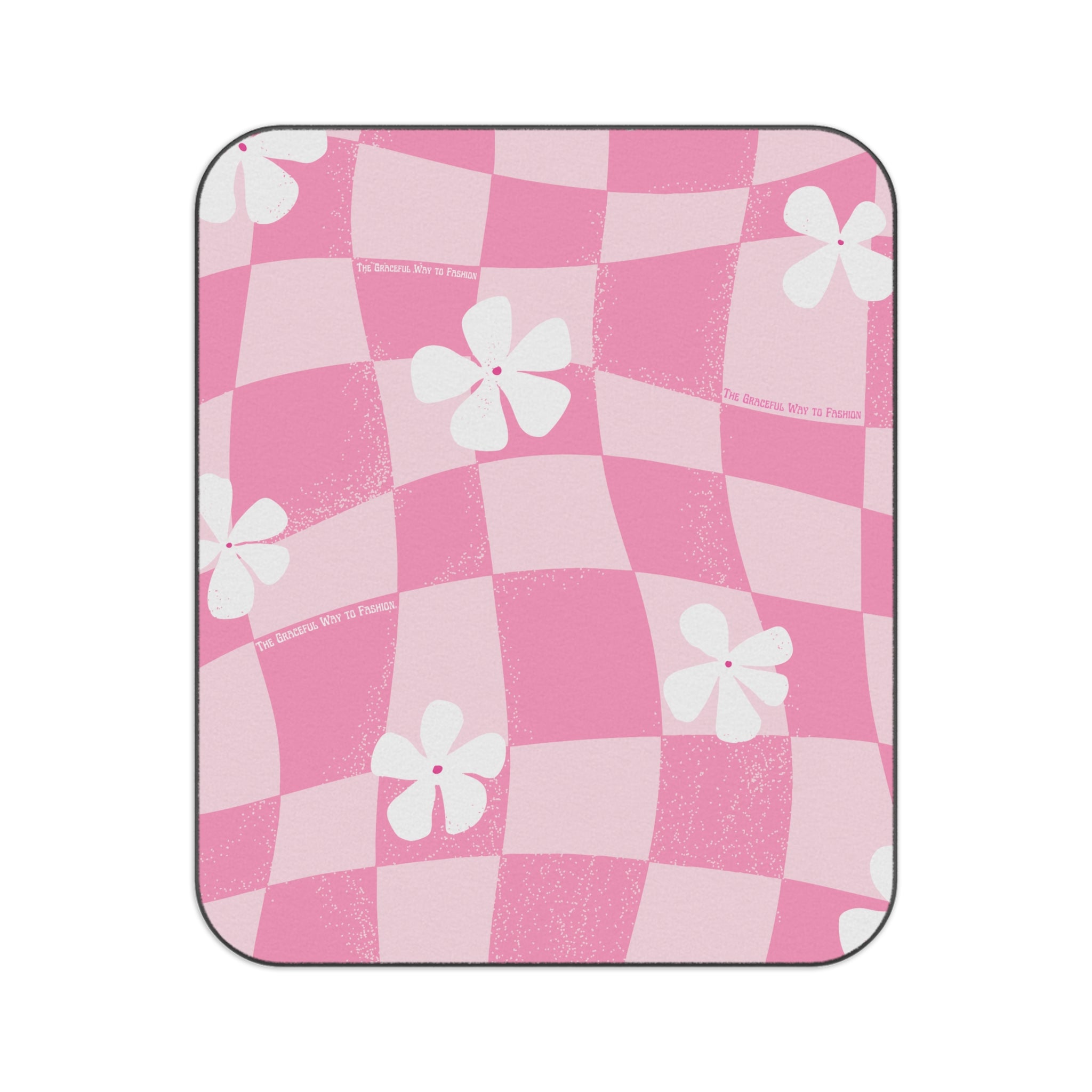 Pink Floral Check Picnic Blanket — Retro Gingham Outdoor Throw