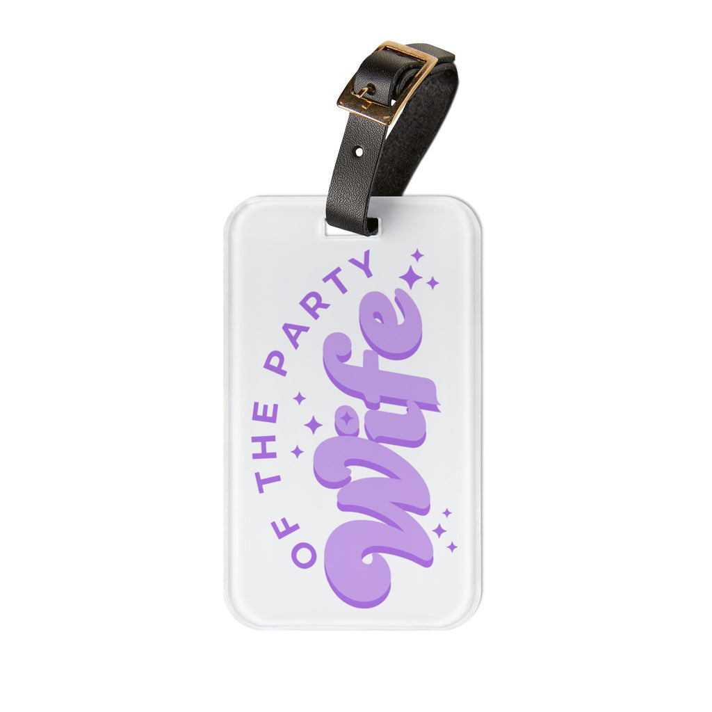 Purple Wife Luggage Tag – “Wife of the Party” Pink Script Travel ID