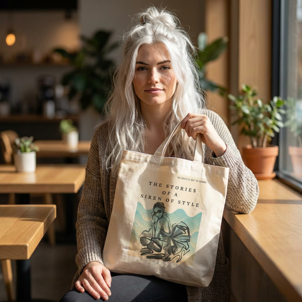 Stylish Natural Travel Tote Bag with 'The Stories of a Siren of Style' Design - Eco-Friendly Shopping, Beach Bag, Women's Gift, Travel Tote, [...]