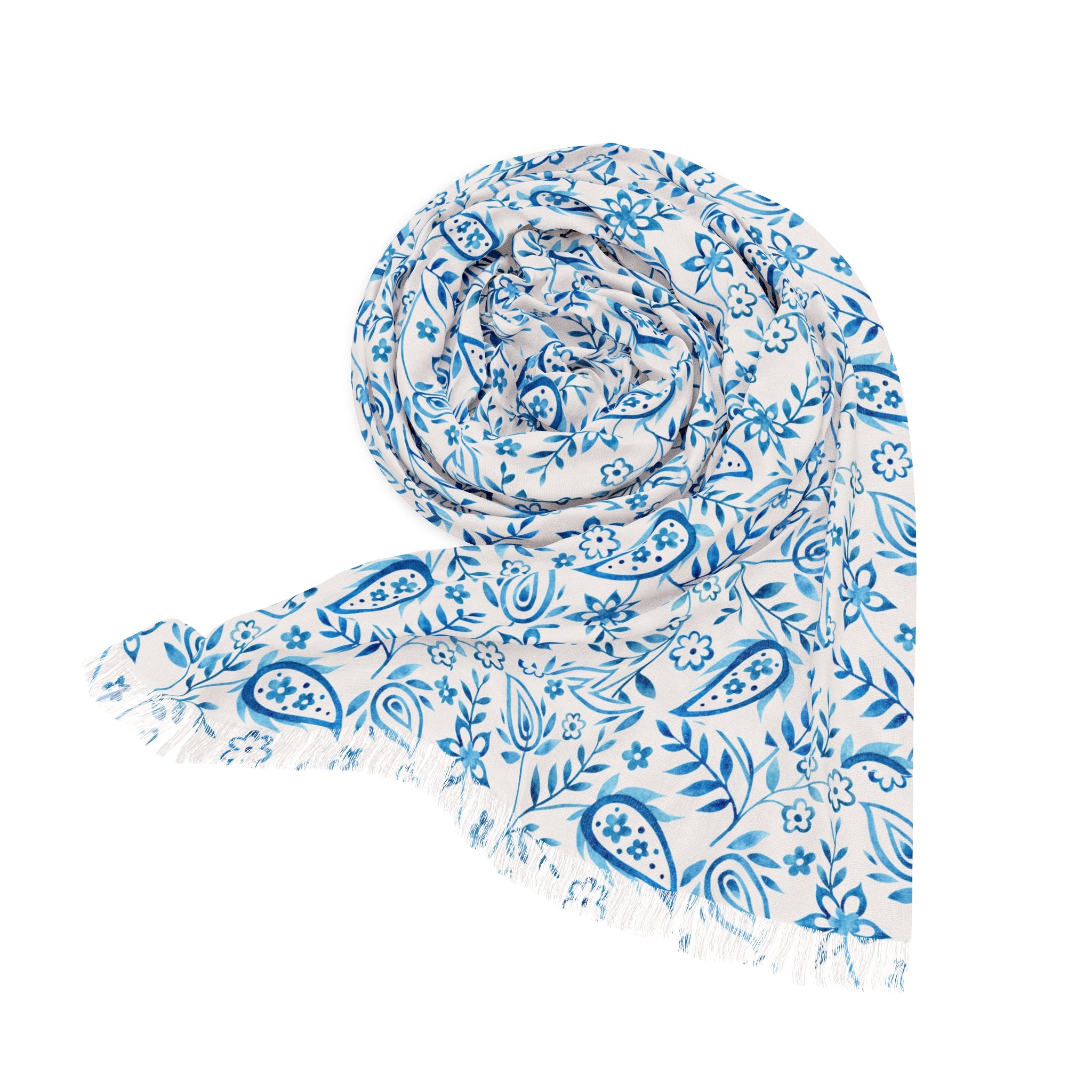 Blue Paisley Floral Lightweight Scarf — Breathable Summer Fashion Wrap