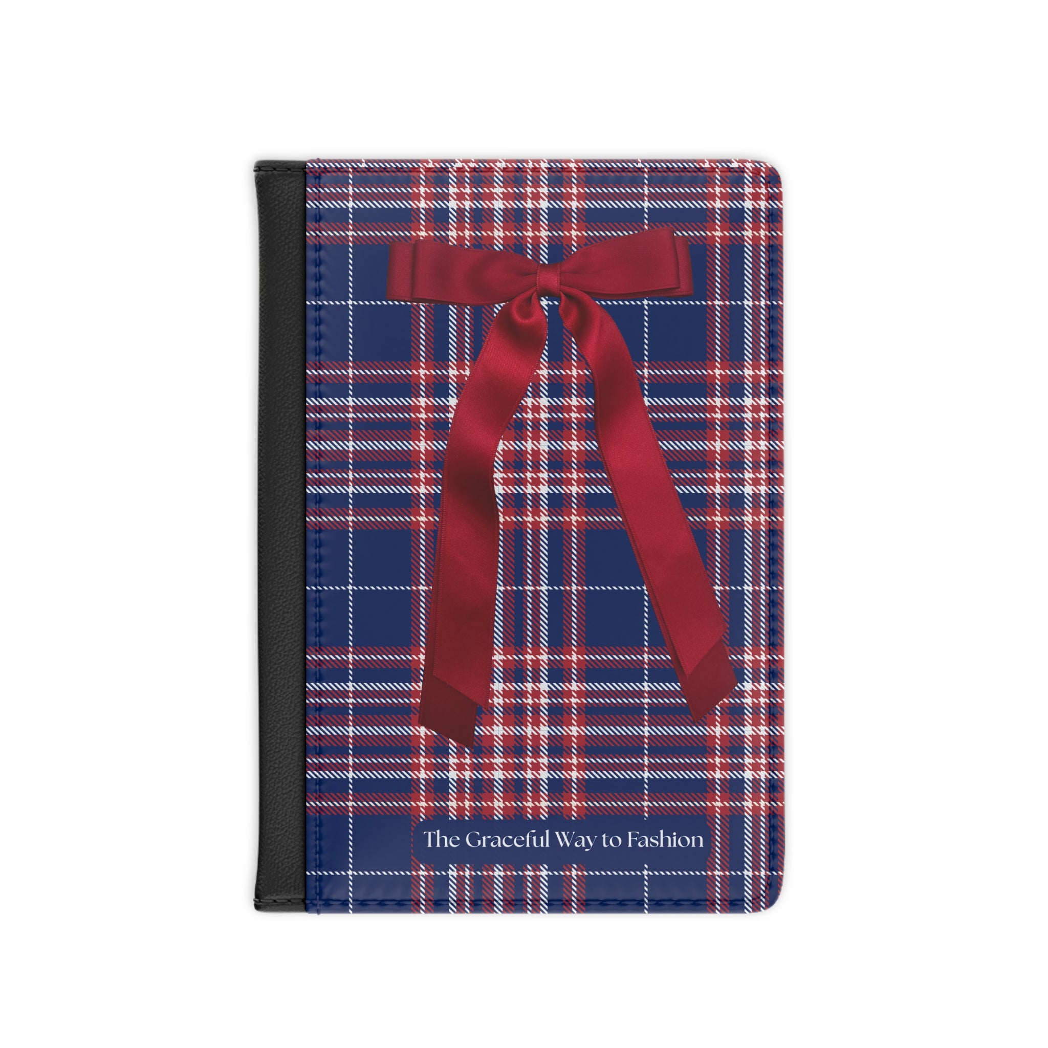 Plaid Ribbon Passport Cover — Blue Red Tartan Travel Wallet