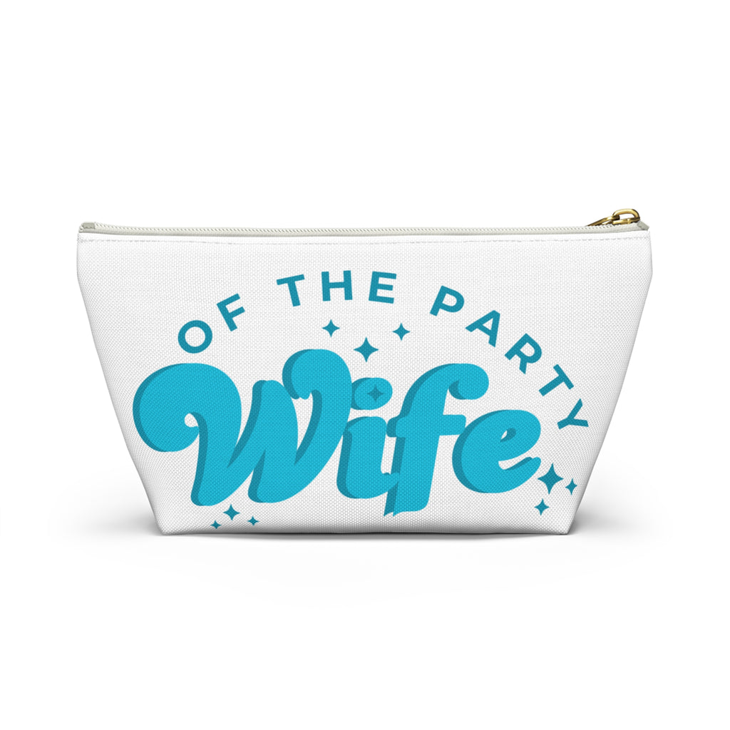 Blue Accessory Pouch — “Wife of the Party” Cosmetic Bag