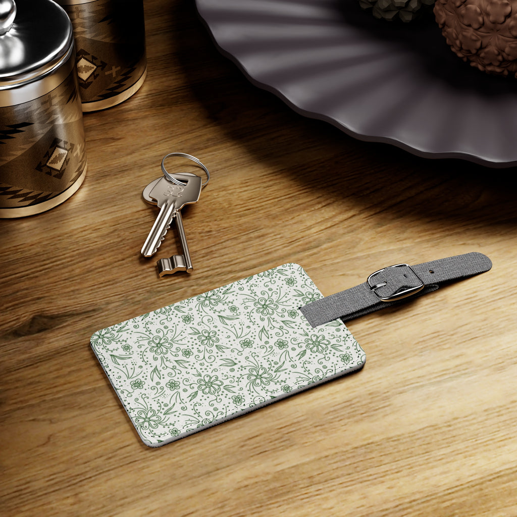 Green Botanical Print Luggage Tag