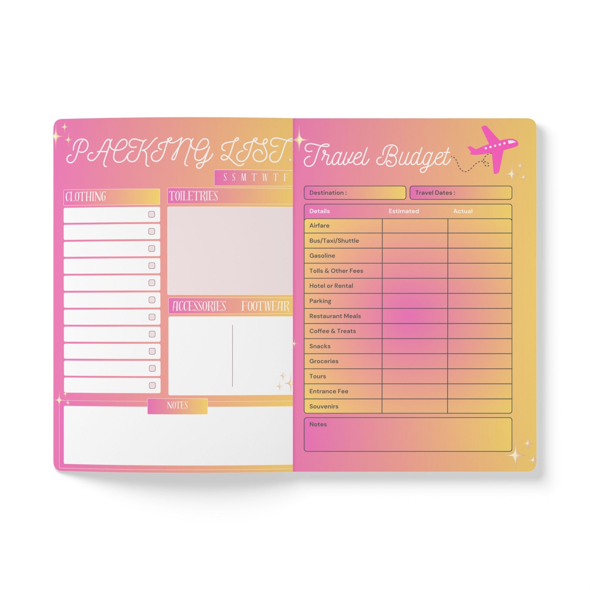 My Sweet Adventures Softcover Trip Journal — Pink Gradient Gift Notebook