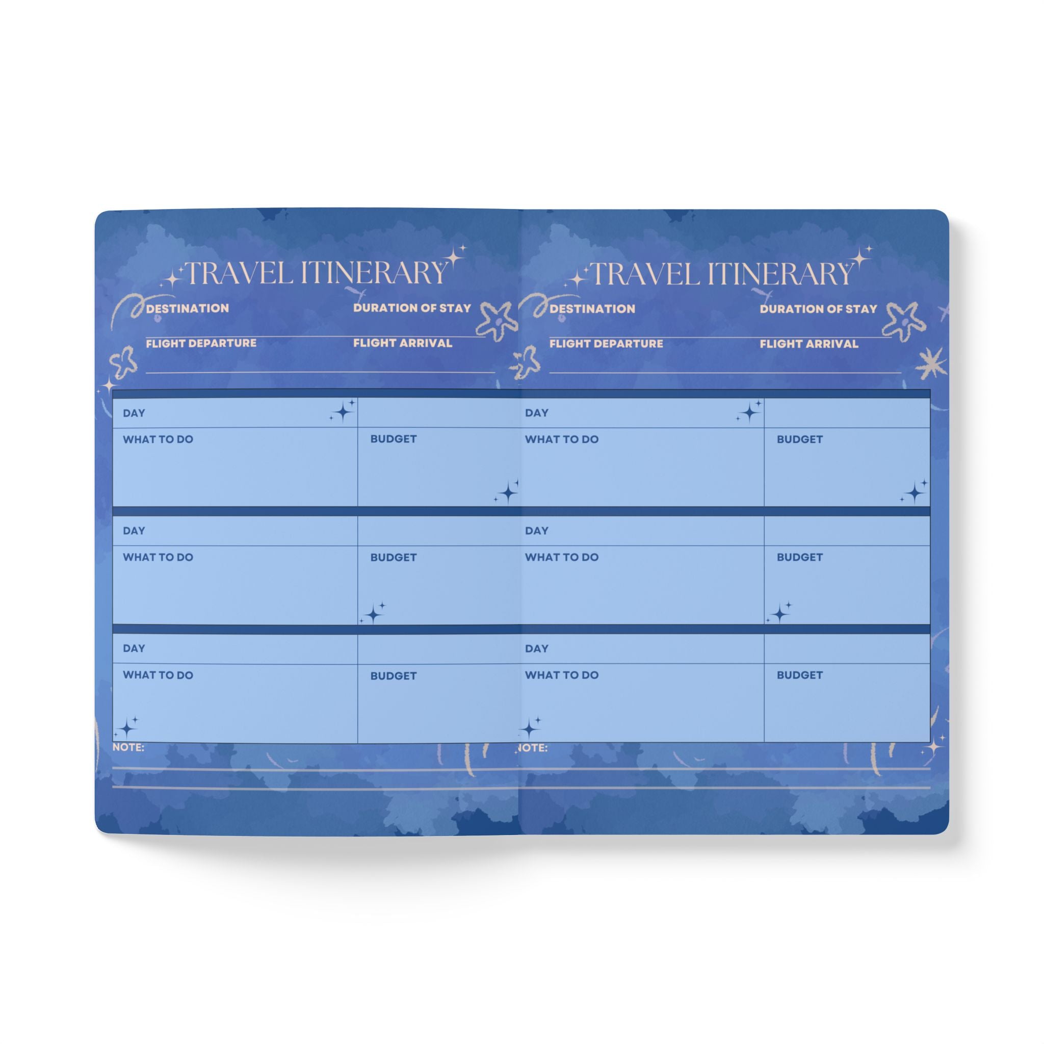 Travel Planner Soft-cover Trip Journal — Blue Starry Sky Travel Notebook