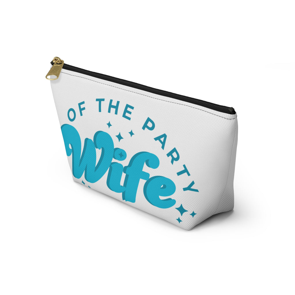 Blue Accessory Pouch — “Wife of the Party” Cosmetic Bag