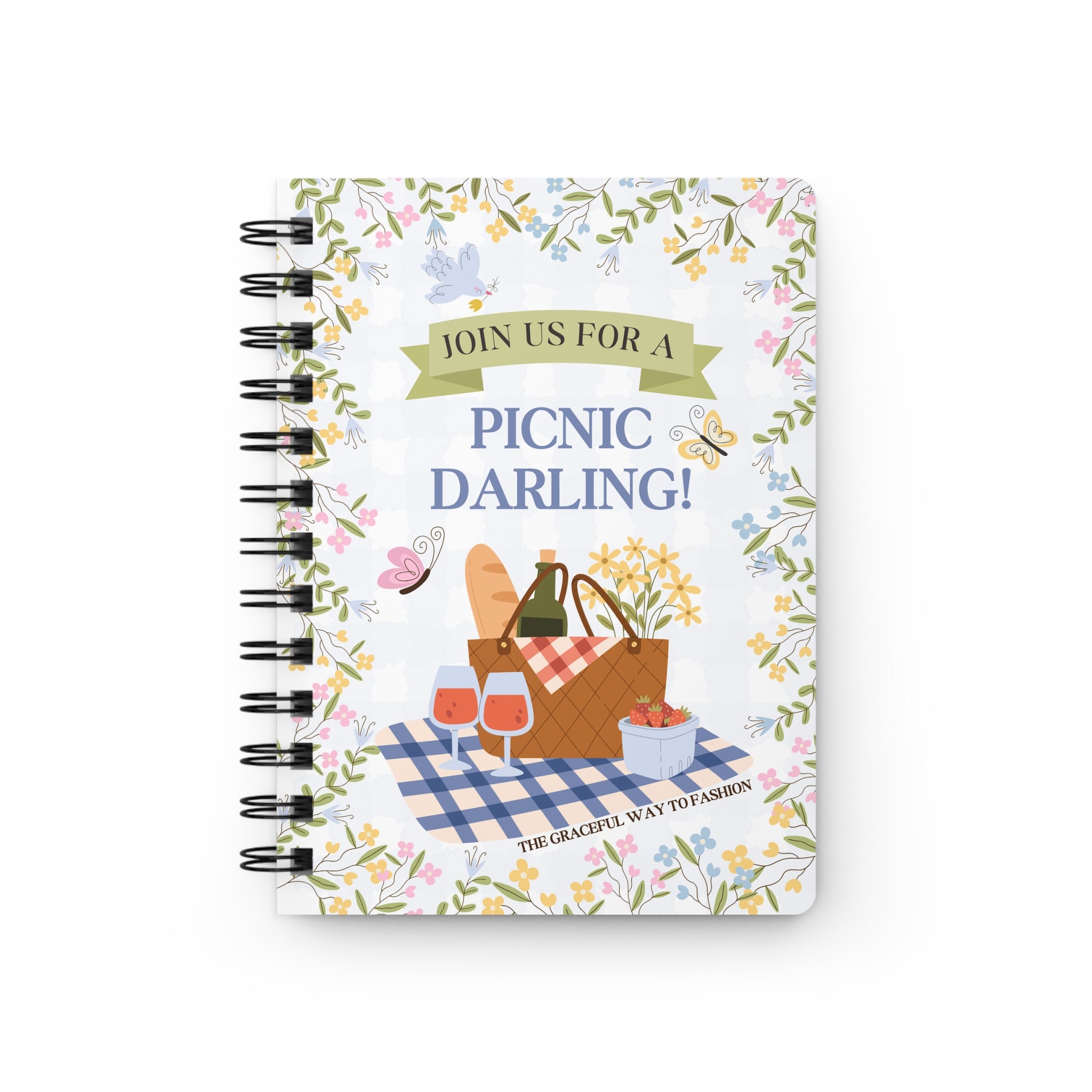 Picnic Darling Spiral Journal — Floral Picnic Basket Notebook