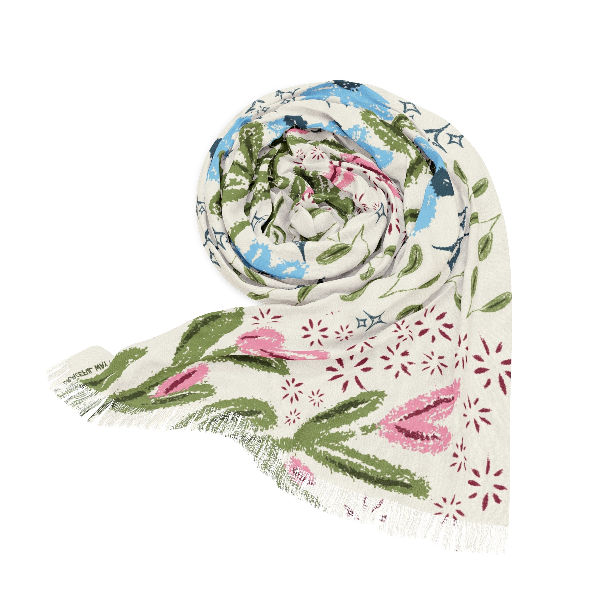 Floral Watercolor Light Travel Scarf — Blue Wildflower Spring Wrap