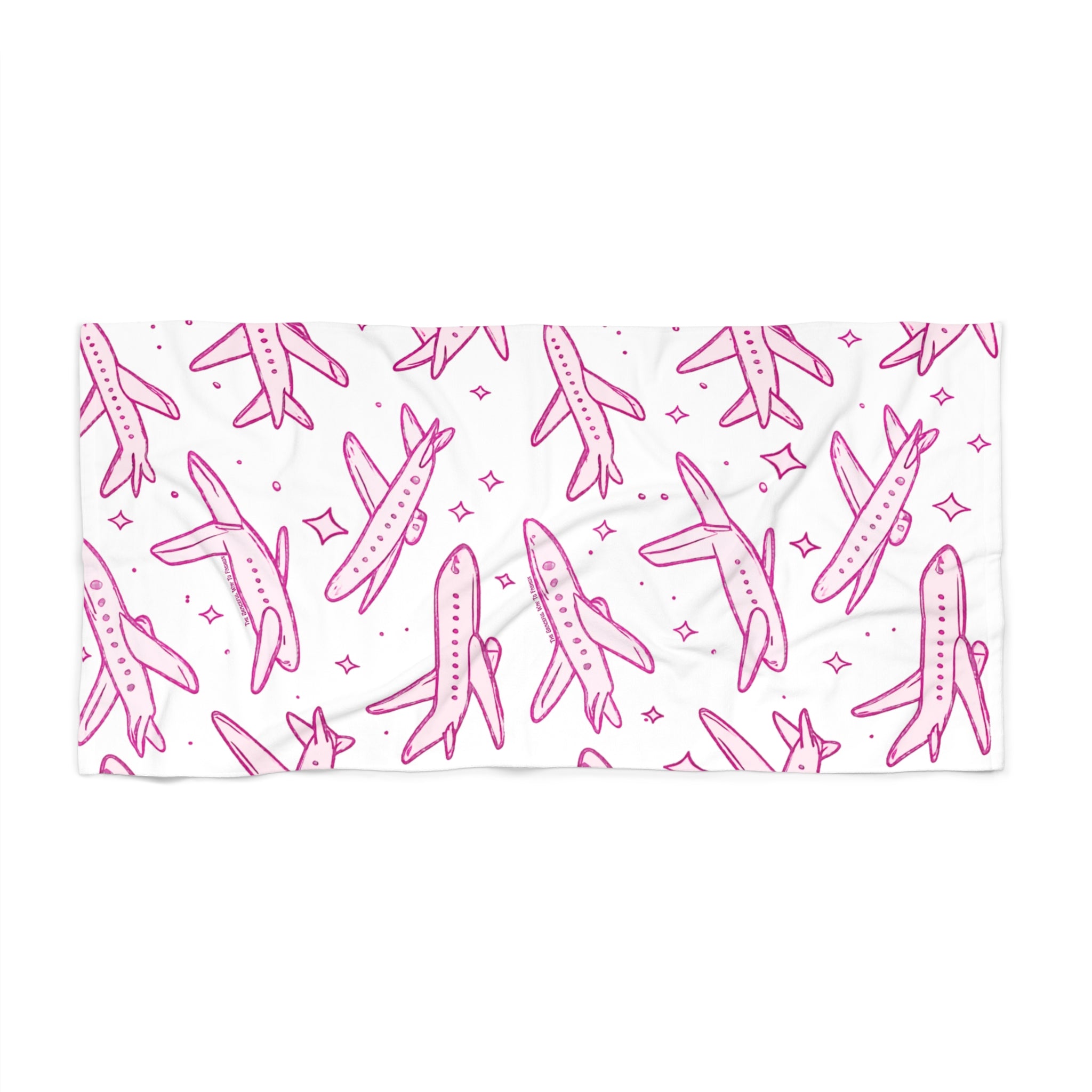 Airplane Pattern Beach Towel — Pink Travel Plane Design