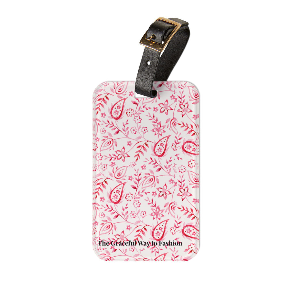 Pink Paisley Floral Luggage Tag - Feminine Travel ID Tag with Patterned Design