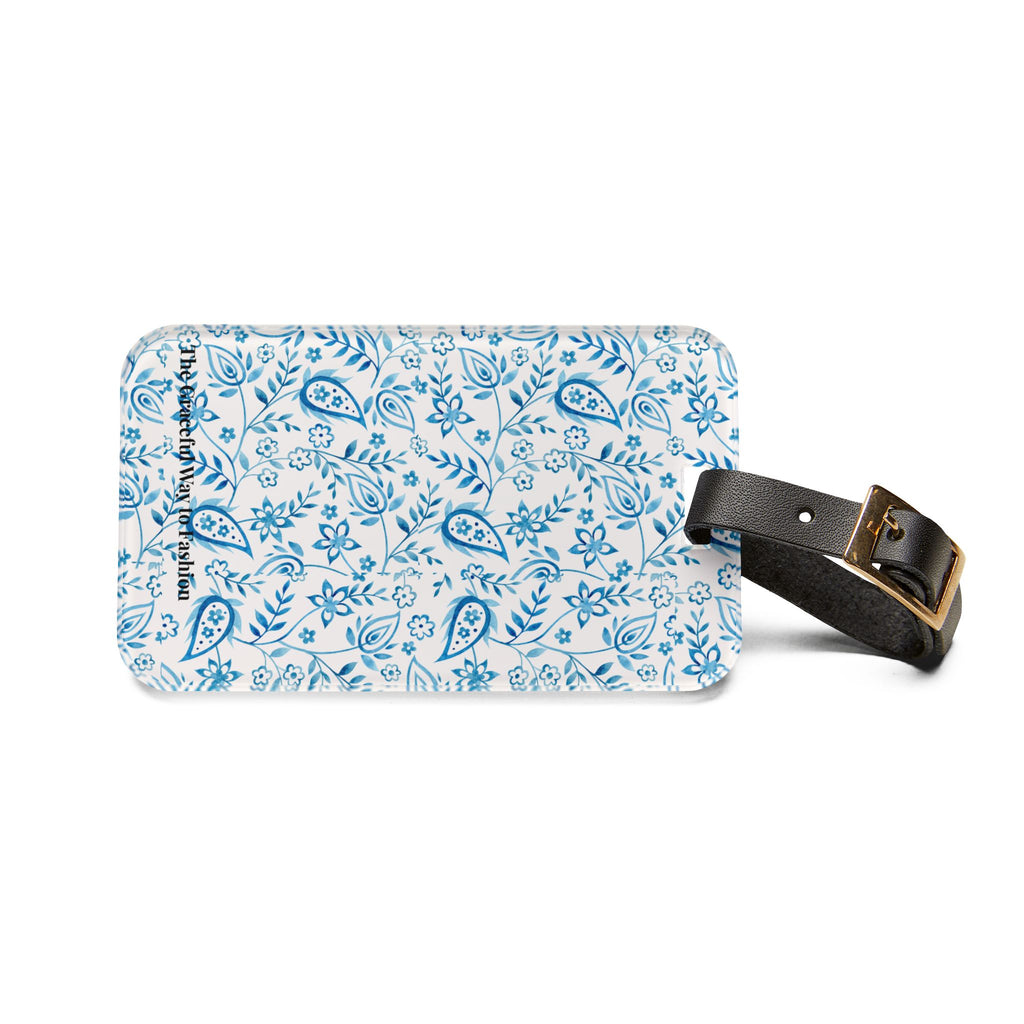 Paisley Patchwork Luggage Tag — Pink & Blue Travel ID with 'The Grateful Way to Fashion'