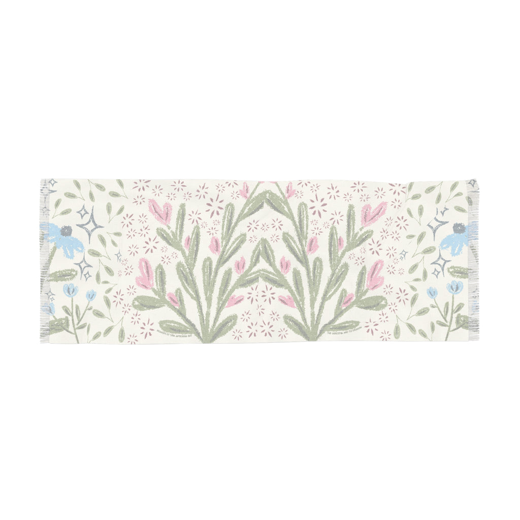 Pink Floral Spring Light Travel Scarf – Hand-Painted Pastel Botanical Design