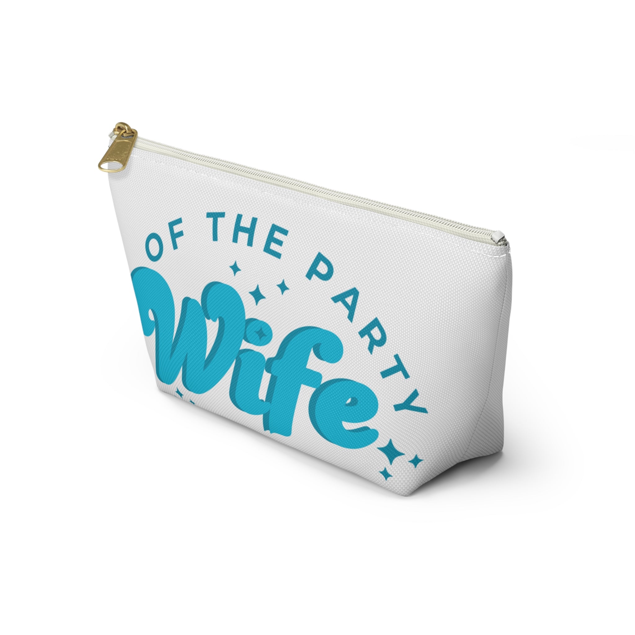 Blue Accessory Pouch — “Wife of the Party” Cosmetic Bag