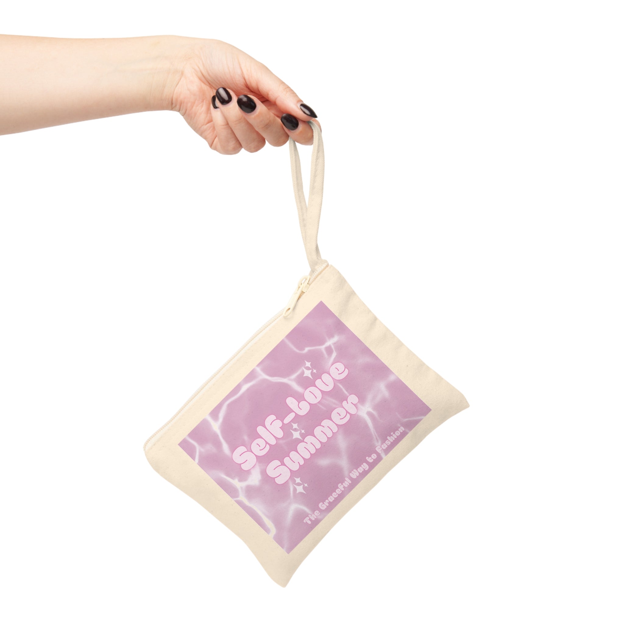 Self-Love Summer Accessory Pouch — Pink Pool-Print Zipper Wristlet