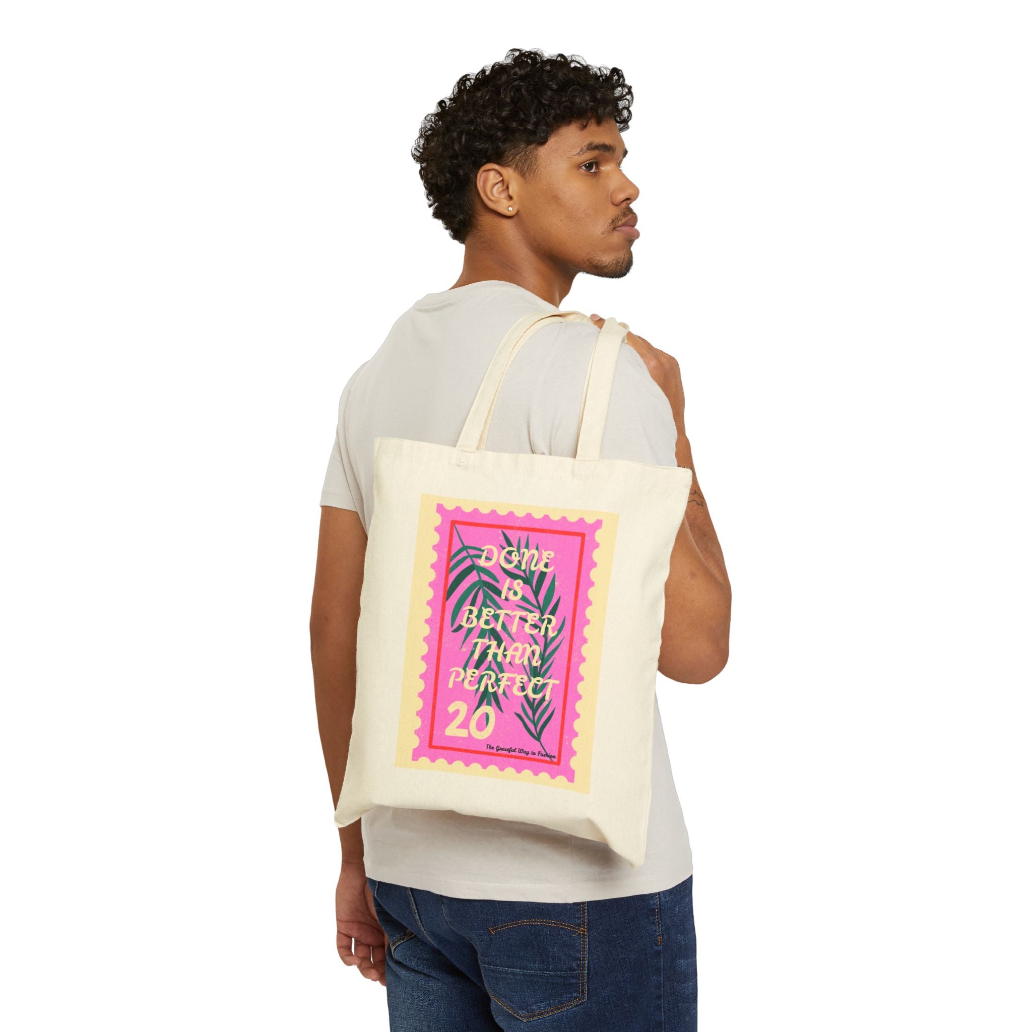 Tote Bag — "Done Is Better Than Perfect" Pink Tropical Canvas Tote